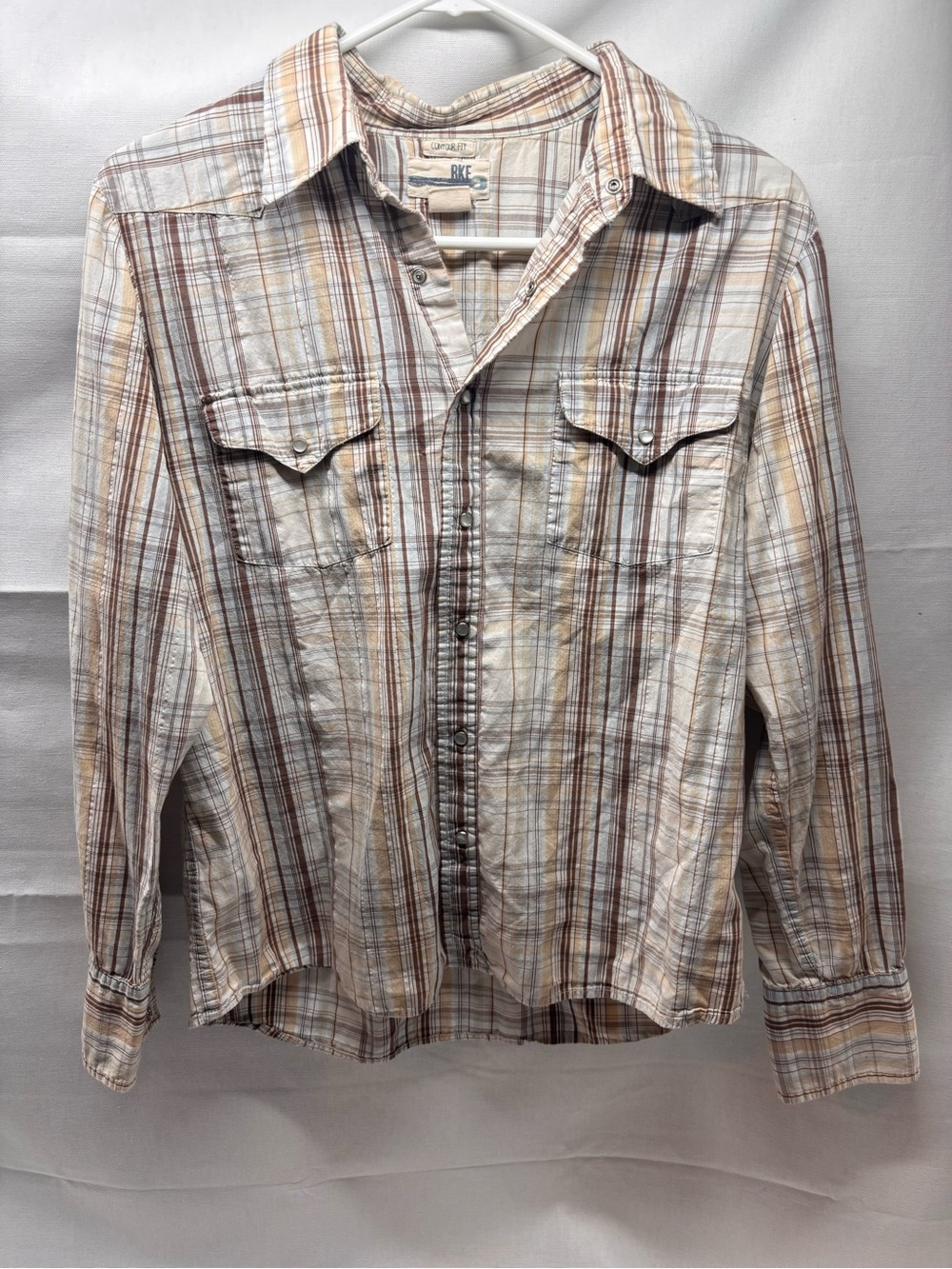 BKE Contour Fit Plaid Snap Button Shirt Medium Western